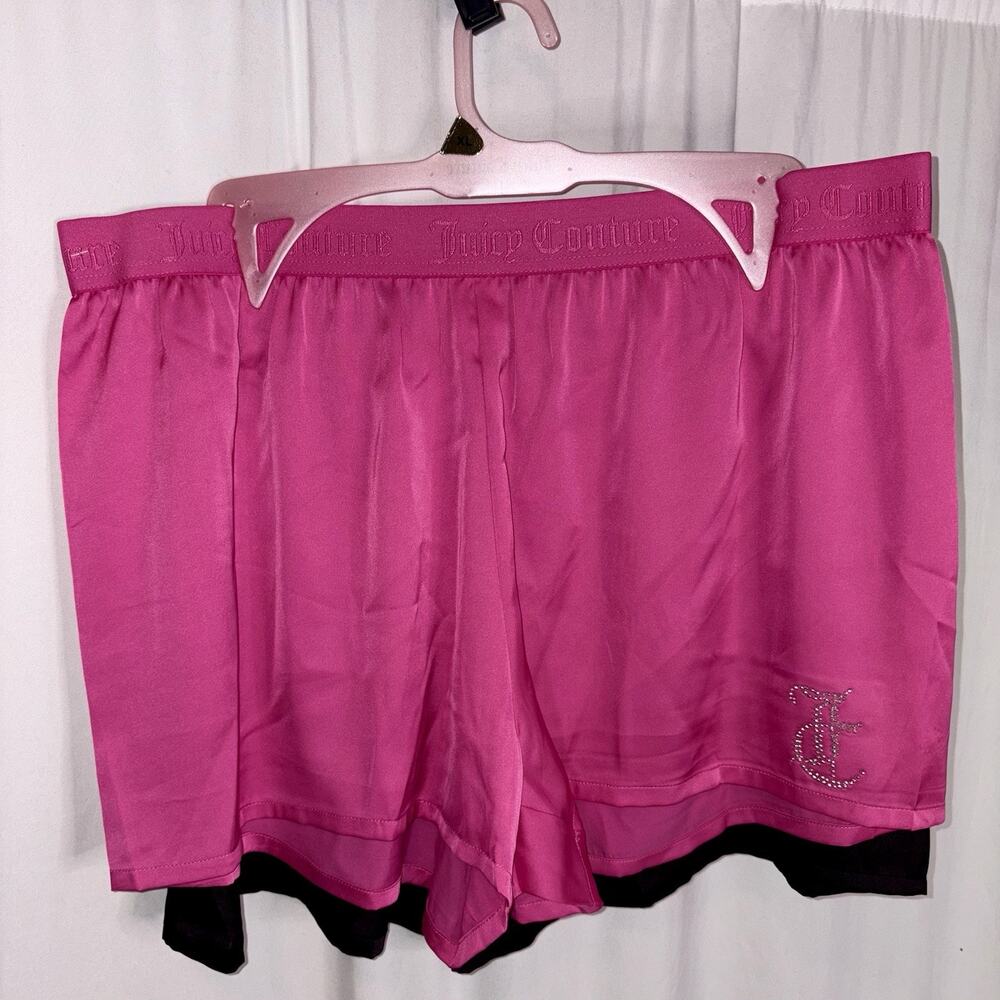JUICY COUTURE Soft Light Satin Sleep Shorts Pink & Black 2 Pack Size X-Large NWT